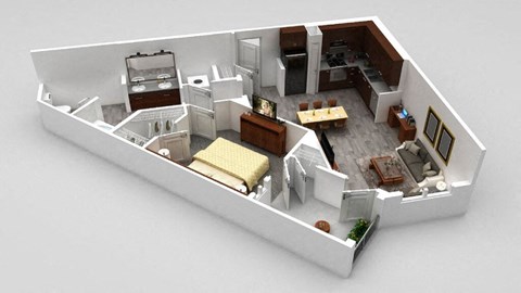 Floor plan for 1 bed, 1 bath, 720 sqft